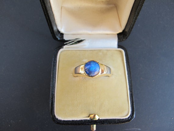 Vintage Natural Black Crystal Opal Bezel Set Ring… - image 1