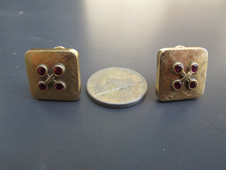 Vintage 14k Yellow Gold Ruby Button Earrings | Etsy