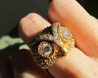 Vintage 18k Yellow Gold Diamond Owl Ring - Etsy
