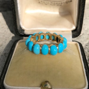 Vintage 14k Yellow Gold Turquoise Eternity Band Ring