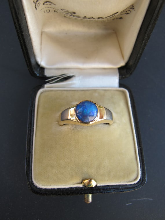 Vintage Natural Black Crystal Opal Bezel Set Ring… - image 2