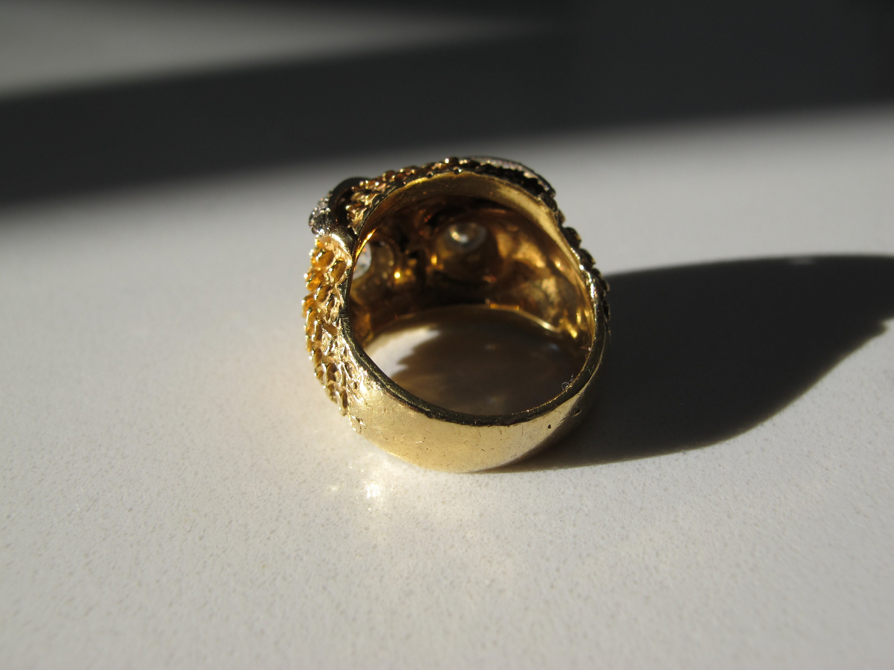 925 Silver Owl Ring, 14k Yellow Gold Plated Diamond Owl Ring