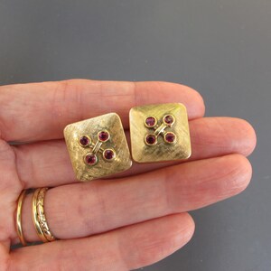 Vintage 14k Yellow Gold Ruby Button Earrings | Etsy