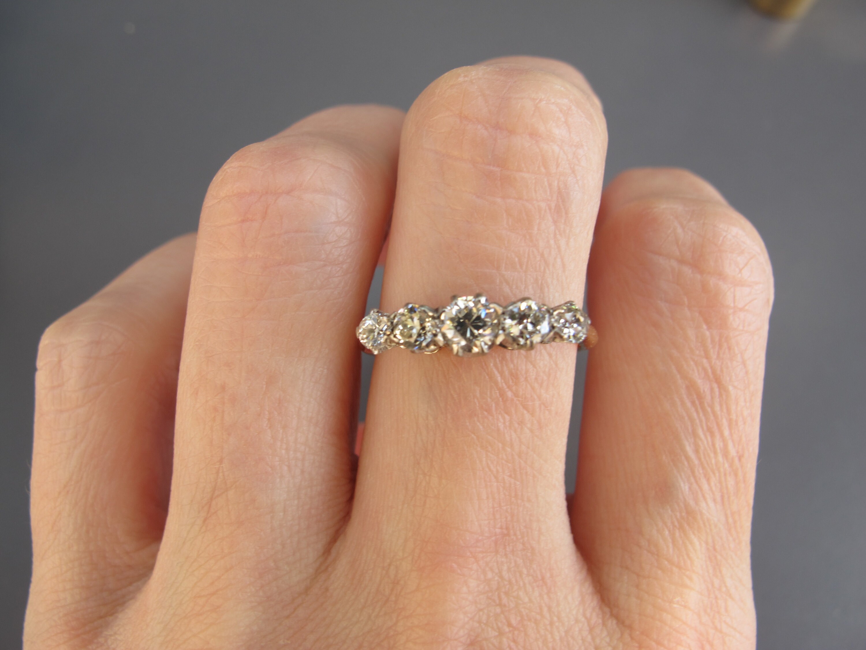 Antique 5 Stone Diamond Ring in 18k Yellow Gold and Platinum Antique 5 Stone Diamond Ring in 18k Yellow Gold and Platinum