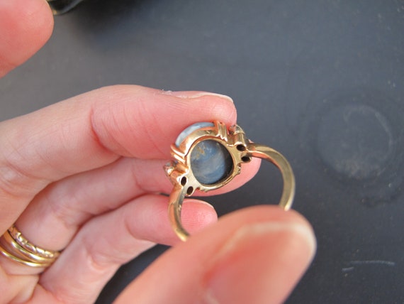 Vintage Natural Black Opal with Diamonds in 14k Y… - image 9