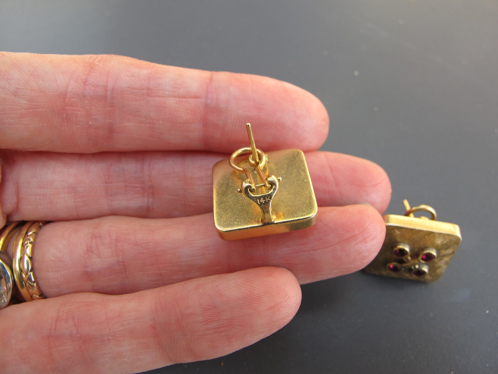 Vintage 14k Yellow Gold Ruby Button Earrings | Etsy