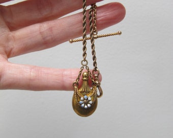 Antique 14k Yellow Gold Enamel Forget me Knot Flower Perfume Bottle Watch FOB Charm Pendant