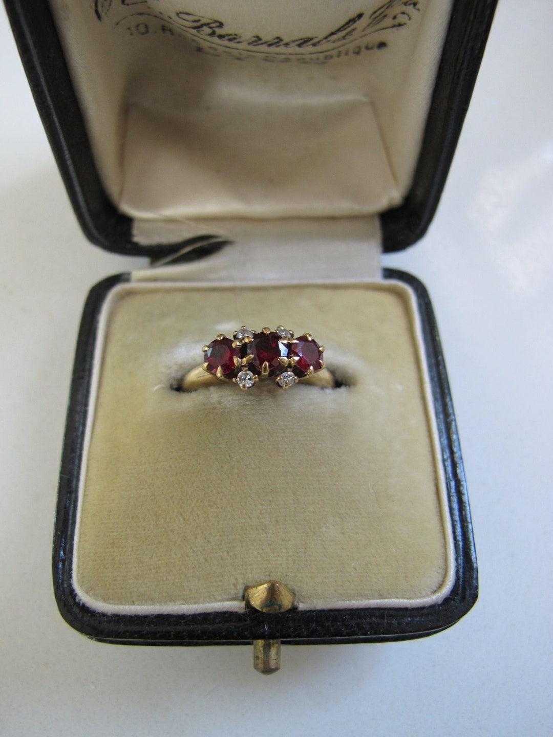 Vintage 14k Yellow Gold Garnet and Diamond Trilogy Ring - Etsy