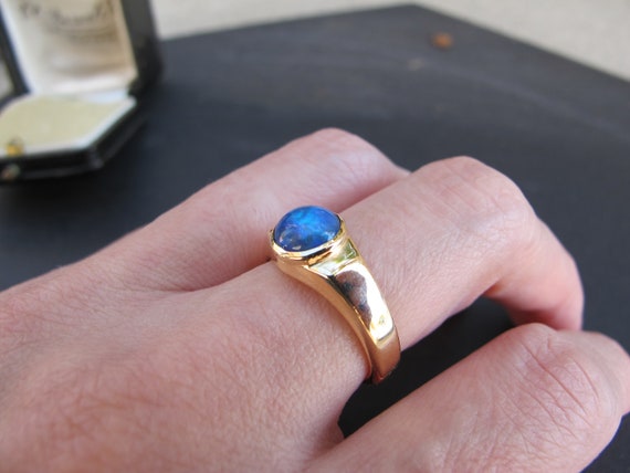 Vintage Natural Black Crystal Opal Bezel Set Ring… - image 5