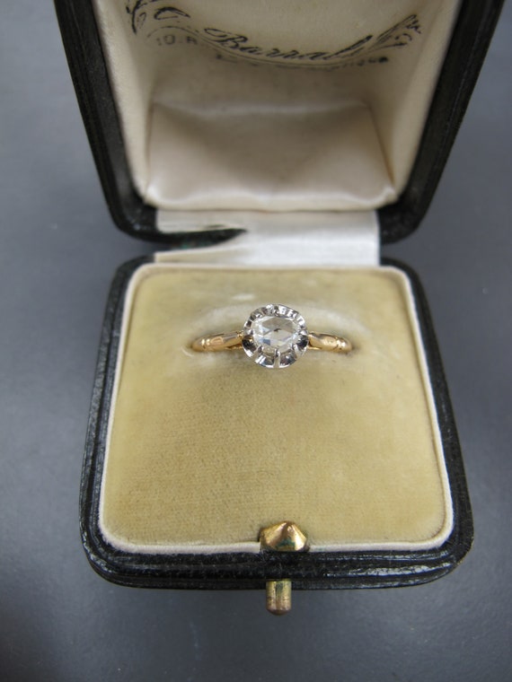 Antique Rose Cut Diamond Solitaire in 18k Gold an… - image 2