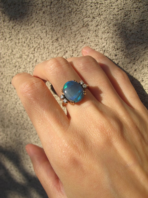 Vintage Natural Black Opal with Diamonds in 14k Y… - image 8