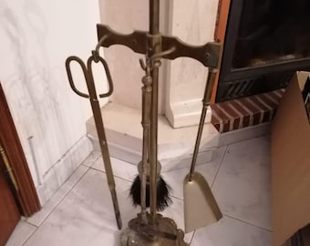 Juego de utensilios para chimenea vintage de latón macizo