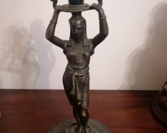 Base de lámpara de bronce de estilo neoegipcio antiguo y poco común