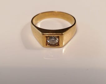 Vintage Solid 19.2K Yellow Gold Men's Ring - 0.45ct Natural Diamond Solitaire - Portuguese Gold 800