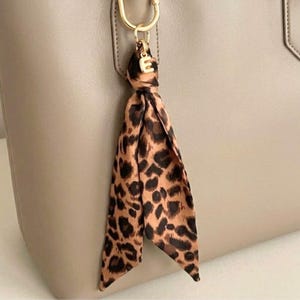 Purse Charm Personalized Leopard Print Scarf Custom Letter Bag Accessory Animal Print Bag Charm Preppy Gift for Her Trendy Handbag Keychain