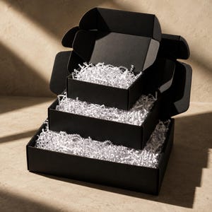 Shipping Ready Gift Box Corrugated Mailer Luxury Gift Packaging Crinkle Paper Empty Box for Mailing Gift Wedding Black Shipping Box Idea