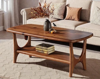 Moderner Massivholz Couchtisch, Rechteckiger Akzent Mitteltisch für Lounge