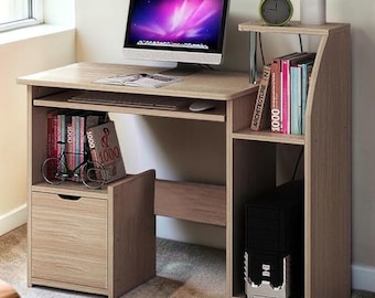 Wooden Study Desk with Sliding Keyboard – Small Office Workstation Table