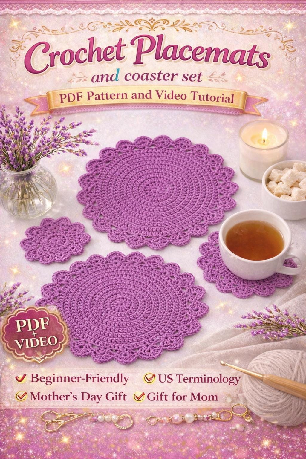 Set Di 6 Tovagliette Rotonde Rosa Glitter – Lavabili E Termiche – Per Cucina E Bambini – In Poliestere