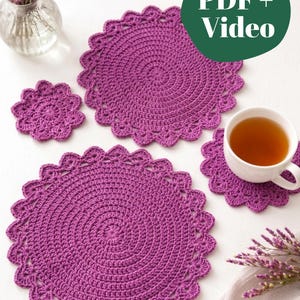 Crochet Placemats PDF Pattern and Video Tutorial, Beginner-Friendly, US Terminology