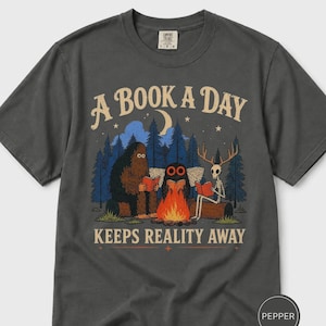 Comfort Colors Cryptid Book Club Shirt, Bigfoot Mothman Wendigo Tee, Funny Bookish Cryptid Lover Gift, Vintage Campfire Reading T-Shirt