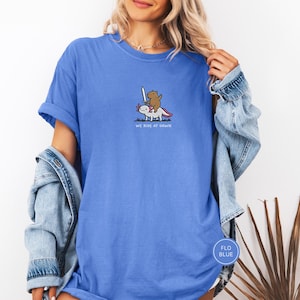Embroidered Capybara Axolotl Shirt - We Ride at Dawn, Funny Capybara Shirt, Ren Faire Clothing, Cute Animal Gift, Medieval Shirt, CC 1717 Flo Blue