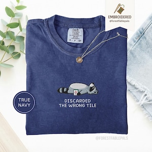 Embroidered Funny Mahjong Raccoon Shirt - Mahjong Gift, Mah Jong Shirt, American Mahjong, Mahjong Lover Gift, Mahjong Player Tee, Mahjongg True Navy