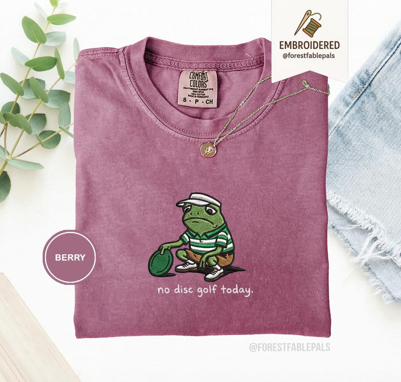 Embroidered No Disc Golf Today Frog Shirt, Funny Dad T-Shirt, Disc Golf Lover Gift for Men, Husband, Boyfriend, Sarcastic Humor Disc Golf Berry