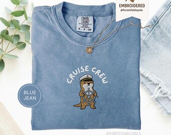 Camiseta bordada de nutria para tripulación de crucero, camiseta a juego para crucero familiar Comfort Colors®, camiseta para vacaciones familiares, conjunto para grupo de crucero, camiseta para grupo