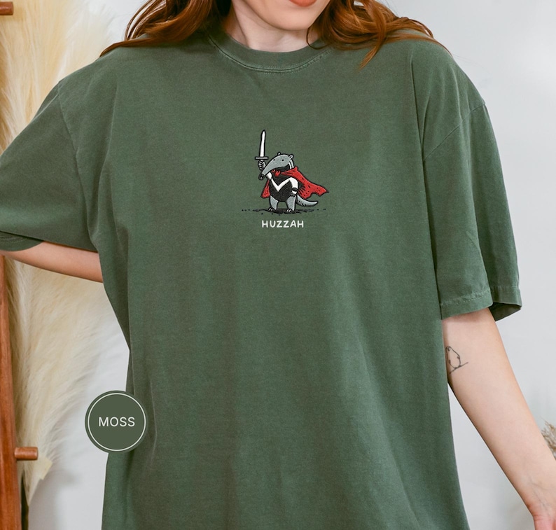 Funny Anteater Sword Shirt, Embroidered Huzzah Anteater Shirt, Medieval Animal Tee, Renaissance Faire, Cute Anteater Gift, Comfort Colors image 3