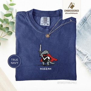 Funny Anteater Sword Shirt, Embroidered Huzzah Anteater Shirt, Medieval Animal Tee, Renaissance Faire, Cute Anteater Gift, Comfort Colors True Navy