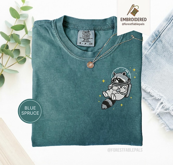 Space Raccoon T-Shirt, Embroidered Funny Raccoon Shirt, Cute Cosmic Animal Tee, Comfort Colors Shirt, Raccoon Lover Gift, Cute Animal Shirt