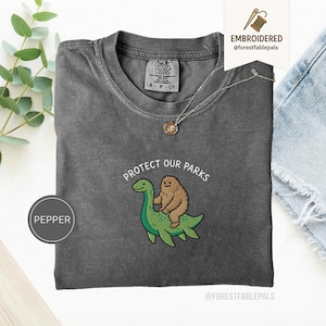 Embroidered Bigfoot Loch Ness Shirt - Protect Our National Parks T-Shirt, Cryptid Tee, Comfort Colors®, Funny Cryptid Gift Pepper