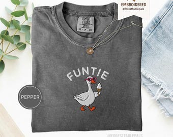 Camiseta divertida bordada para tía - Camiseta Funtie Goose, regalo divertido para tía, camiseta divertida para tía, regalo de cumpleaños para ella, camiseta con animalito adorable