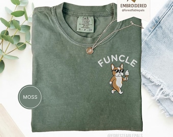 Embroidered Funny Uncle Shirt - Funcle Bulldog Shirt, Best Uncle Ever Gift, Funny Dog Shirt, Birthday Gift for Him, Cute Animal Tee