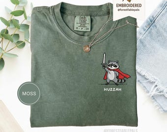 Embroidered Raccoon Shirt - Huzzah Shirt, Ren Faire Clothing, DnD Shirt, Medieval Shirt, DnD Gift, Renaissance Fair, Renaissance Faire Tee