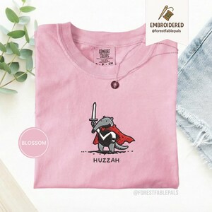 Funny Anteater Sword Shirt, Embroidered Huzzah Anteater Shirt, Medieval Animal Tee, Renaissance Faire, Cute Anteater Gift, Comfort Colors Blossom