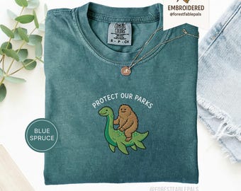 Embroidered Bigfoot Loch Ness Shirt - Protect Our National Parks T-Shirt, Cryptid Tee, Comfort Colors®, Funny Cryptid Gift