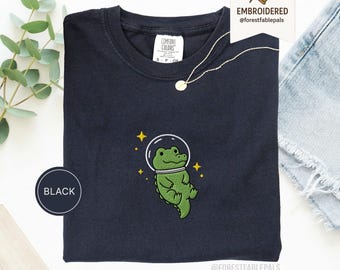 Space Alligator T-Shirt - Embroidered Gator Shirt, Cute Cosmic Animal Tee, Comfort Colors Shirt, Alligator Lover Gift, Funny Animal Shirt