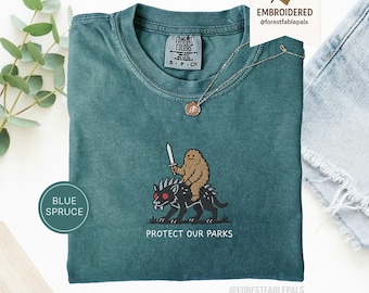 Embroidered Bigfoot Chupacabra Shirt - Protect Our National Parks T-Shirt, Cryptid Tee, Comfort Colors®, Funny Cryptid Gift