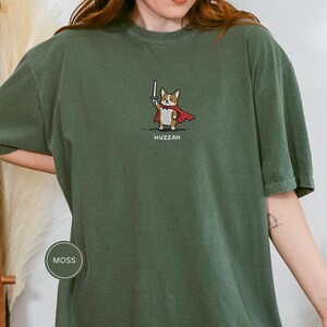 Funny Corgi Sword Shirt, Embroidered Huzzah Corgi Shirt, Medieval Dog Tee, Cute Dog Lover Gift, Renaissance Faire Shirt, Comfort Colors image 3