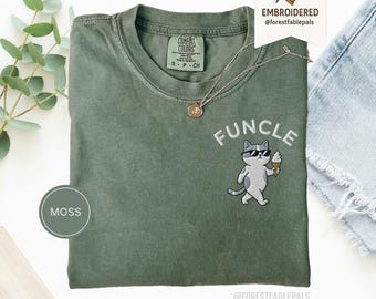 Embroidered Funny Uncle Shirt - Funcle Cat Shirt, Best Uncle Ever Gift, Funny Cat Shirt, Birthday Gift for Him, Cute Animal Tee