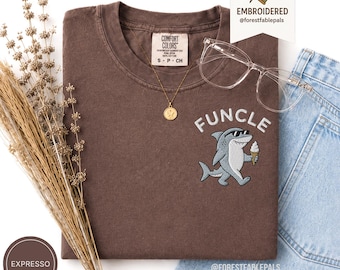 Embroidered Funny Uncle Shirt - Funcle Shark Shirt, Best Uncle Ever Gift, Funny Shark Shirt, Birthday Gift for Him, Cute Animal Tee