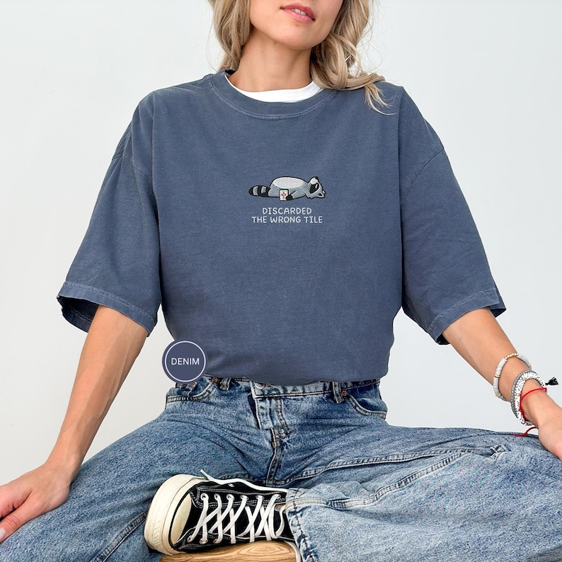 Embroidered Funny Mahjong Raccoon Shirt - Mahjong Gift, Mah Jong Shirt, American Mahjong, Mahjong Lover Gift, Mahjong Player Tee, Mahjongg Denim