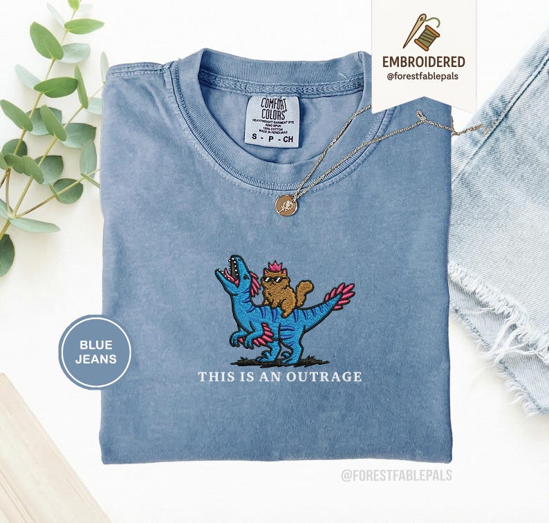 Embroidered Princess Donut and Mongo Shirt, Dungeon Crawler Carl Tee Fantasy Book Reader Geeky Cat Lover Tshirt Donu Mongo Bookish Merch Blue Jean