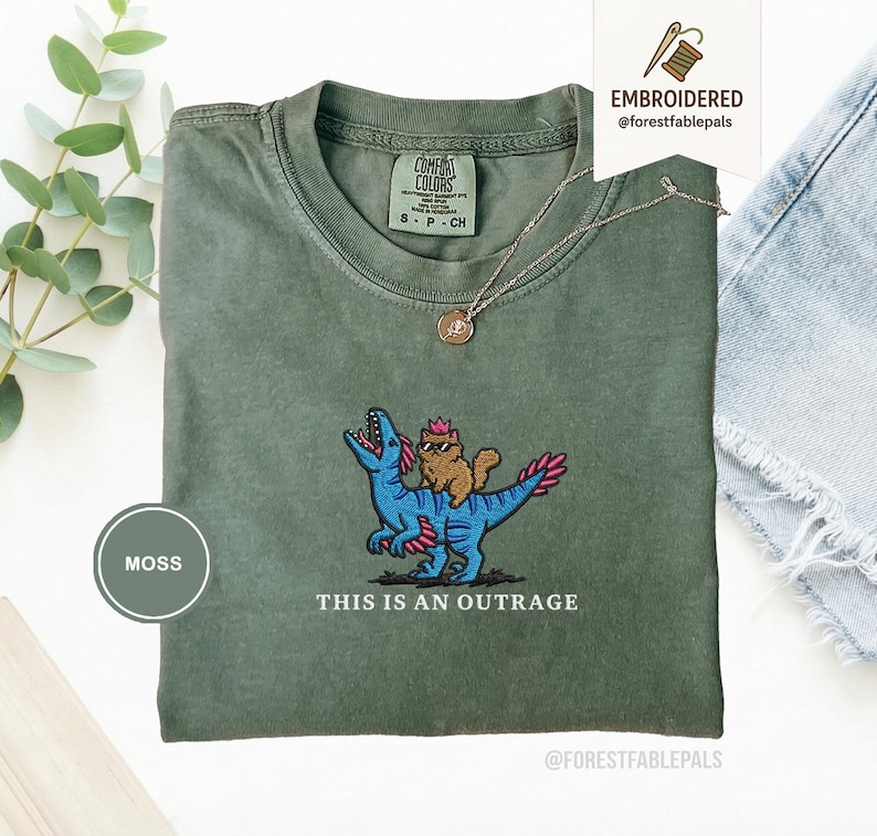 Embroidered Princess Donut and Mongo Shirt, Dungeon Crawler Carl Tee Fantasy Book Reader Geeky Cat Lover Tshirt Donu Mongo Bookish Merch Moss
