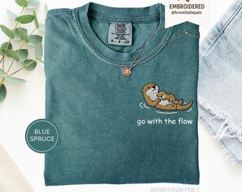 Haftowana koszulka z motywem wydry morskiej – uroczy t-shirt dla mamy i dziecka, zabawna koszulka z motywem zwierząt oceanicznych, wygodne kolory, prezent dla miłośnika nadmorskiej przyrody