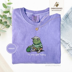 Embroidered No Disc Golf Today Frog Shirt, Funny Dad T-Shirt, Disc Golf Lover Gift for Men, Husband, Boyfriend, Sarcastic Humor Disc Golf Violet