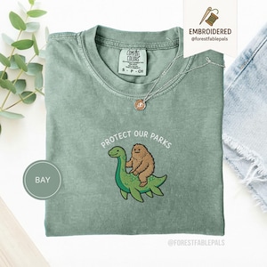 Embroidered Bigfoot Loch Ness Shirt - Protect Our National Parks T-Shirt, Cryptid Tee, Comfort Colors®, Funny Cryptid Gift Bay