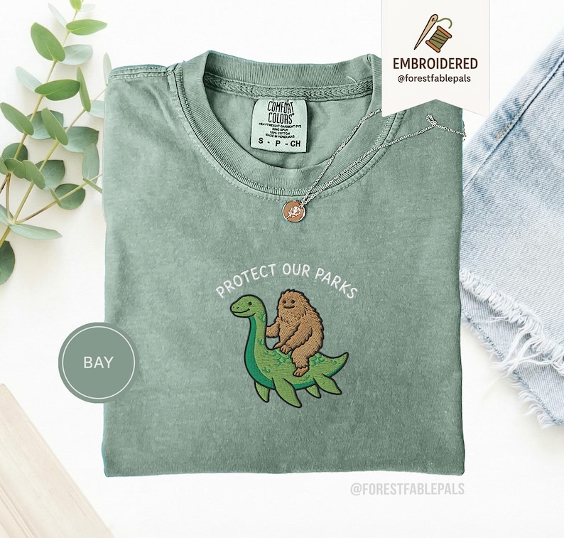 Embroidered Bigfoot Loch Ness Shirt - Protect Our National Parks T-Shirt, Cryptid Tee, Comfort Colors®, Funny Cryptid Gift Bay